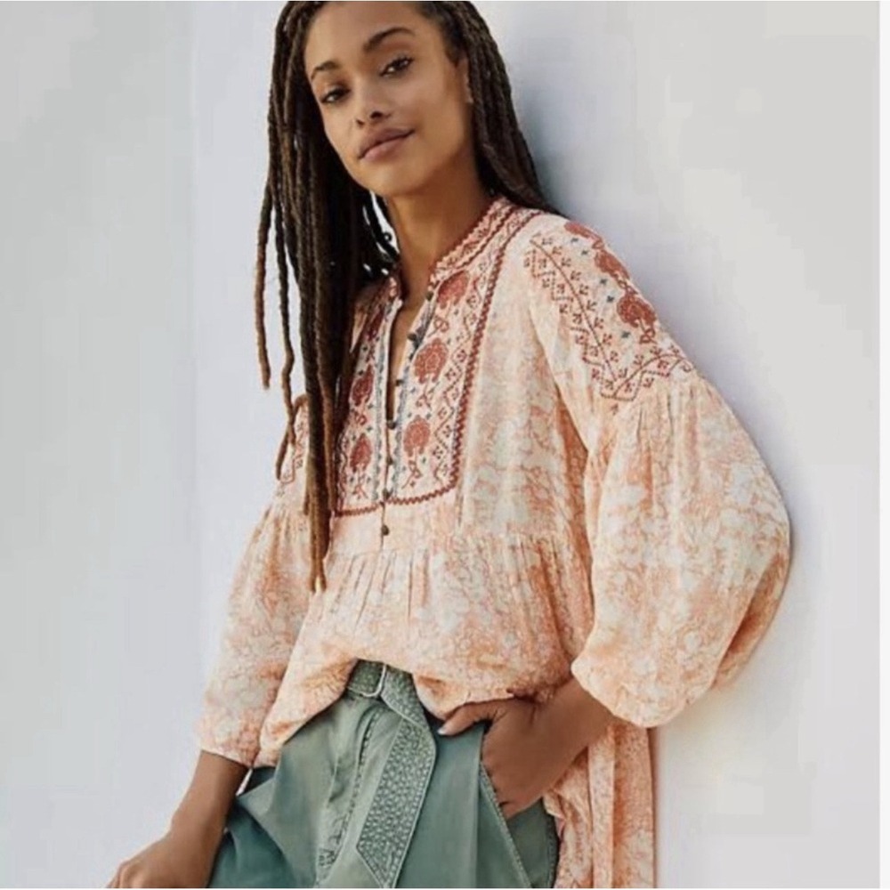 Anthropologie Claudia Embroidered Babydoll Tunic Size S